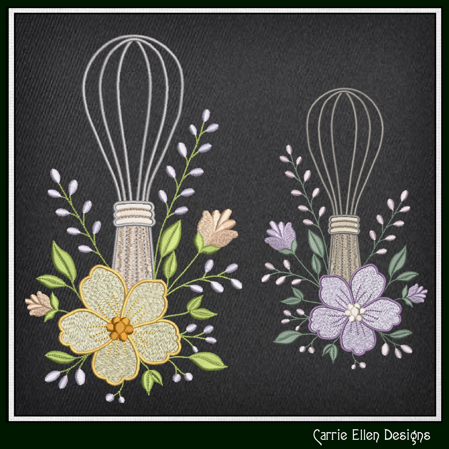 Floral Kitchen Whisk Machine Embroidery Design | Baking Whisk with Flowers Stitch File, 6 Sizes (4109)