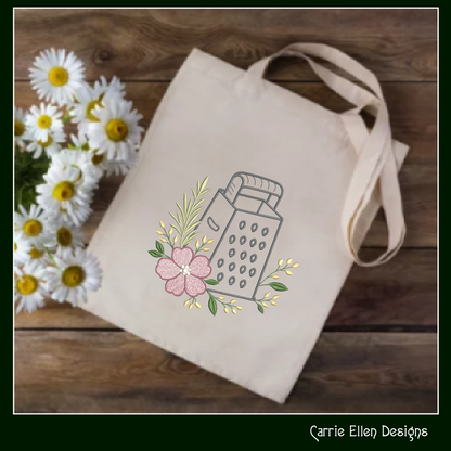Tote bag with a with Floral Kitchen Grater Embroidery Design