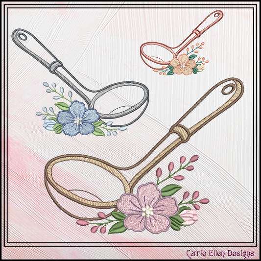 Floral Kitchen Ladle Machine Embroidery Design features a classic soup ladle accented with soft, elegant floral details.