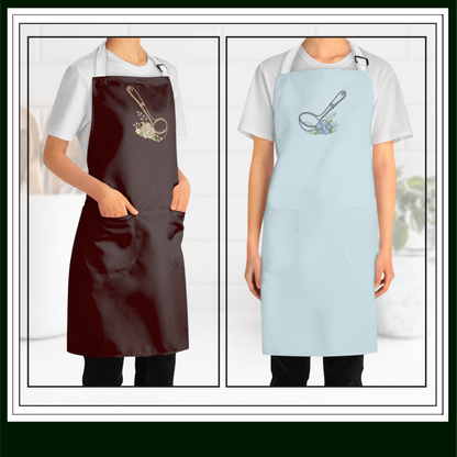 Kitchen aprons with Floral Kitchen Ladle Machine Embroidery Design featuring a classic soup ladle accented with soft, elegant floral details.