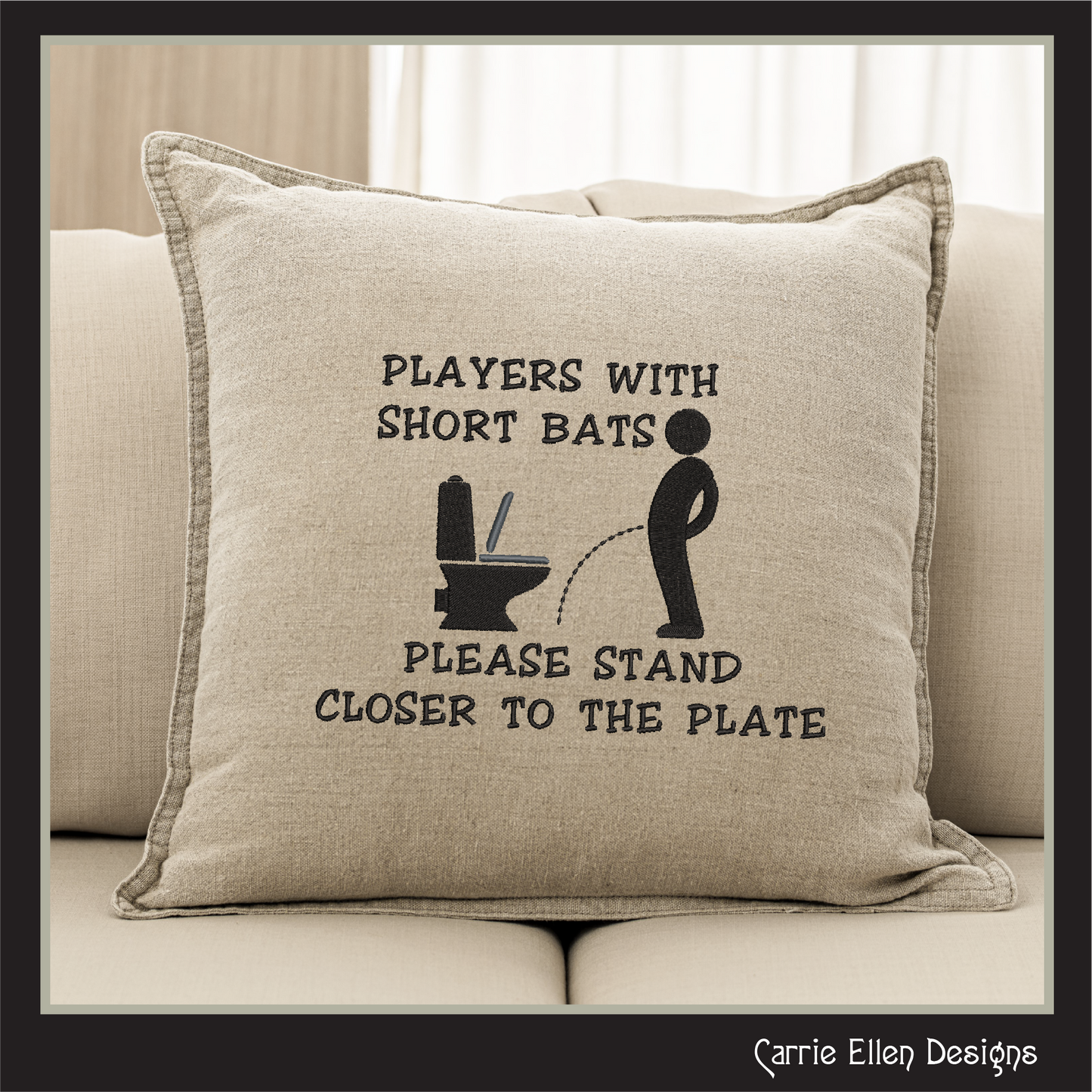 Funny bathroom machine embroidery design featuring the quote "Players With Short Bats Please Stand Closer To The Plate." Perfect for guest bathrooms, novelty gifts, and restroom décor.

Funny bathroom machine embroidery design featuring a toilet humor quote with restroom-themed artwork and snarky adult humor.