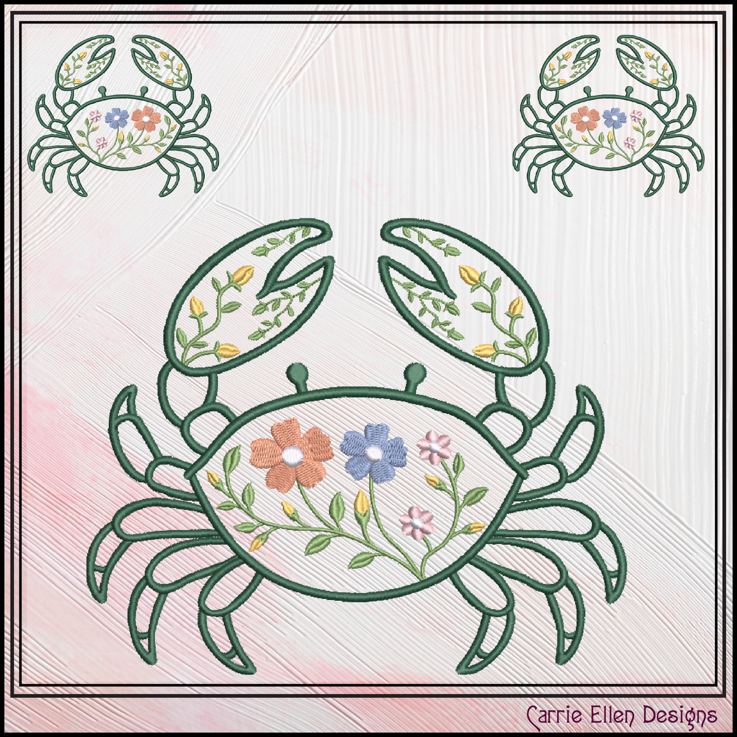 Floral Crab Machine Embroidery Design | Botanical Crab Coastal Sea Life Nautical Floral Digital Download, 6 Sizes, (4130)