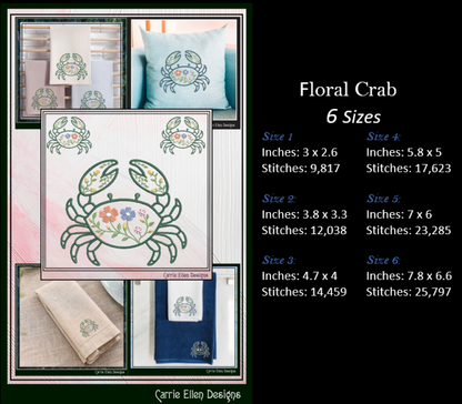 Floral Marine Life Machine Embroidery Design Bundle | Ocean Animal Embroidery Collection, 12 Designs, 6 Sizes, (4142)