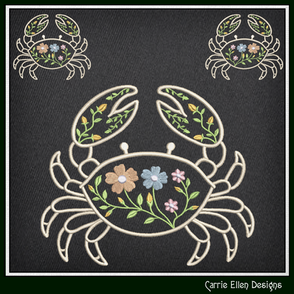 Floral Crab Machine Embroidery Design | Botanical Crab Coastal Sea Life Nautical Floral Digital Download, 6 Sizes, (4130)