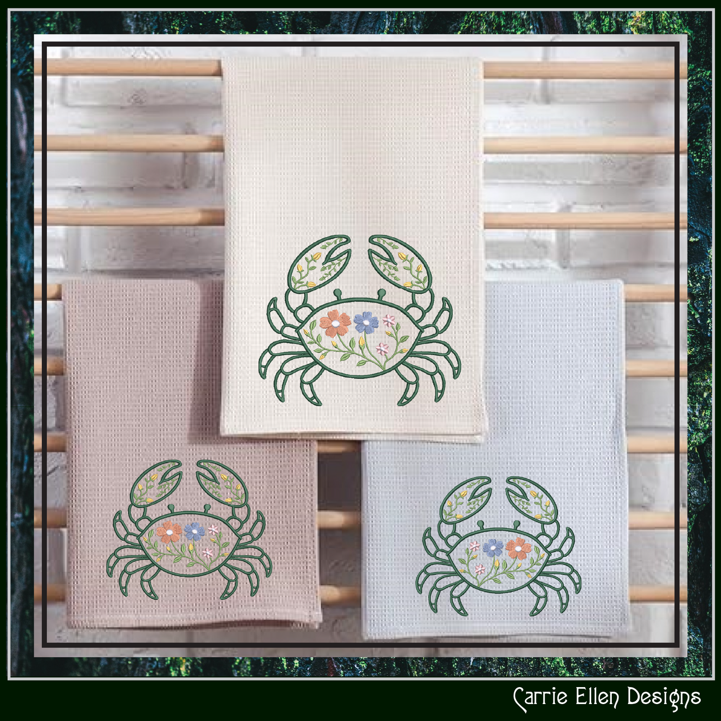 Floral Crab Machine Embroidery Design | Botanical Crab Coastal Sea Life Nautical Floral Digital Download, 6 Sizes, (4130)