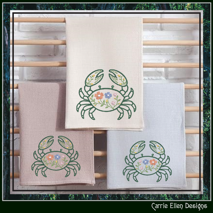 Floral Crab Machine Embroidery Design | Botanical Crab Coastal Sea Life Nautical Floral Digital Download, 6 Sizes, (4130)