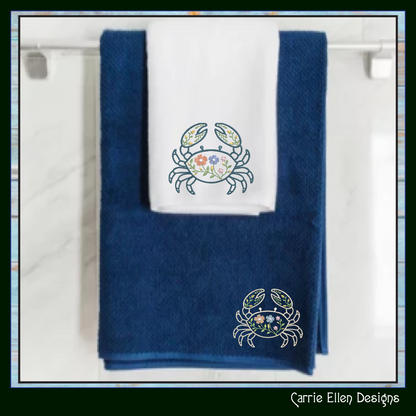 Floral Crab Machine Embroidery Design | Botanical Crab Coastal Sea Life Nautical Floral Digital Download, 6 Sizes, (4130)