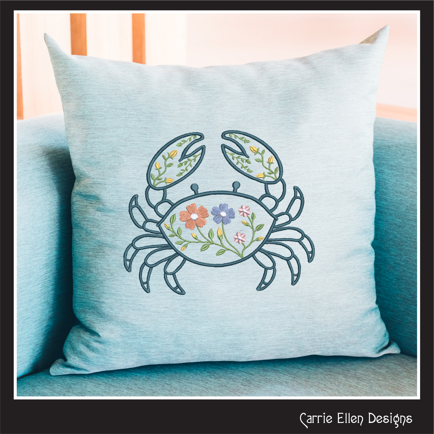 Floral Crab Machine Embroidery Design | Botanical Crab Coastal Sea Life Nautical Floral Digital Download, 6 Sizes, (4130)