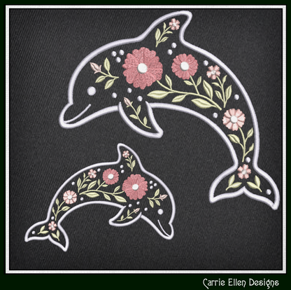 Floral Dolphin Machine Embroidery Design | Ocean Sea Life Coastal Floral Digital Download, 6 Sizes, (4131)