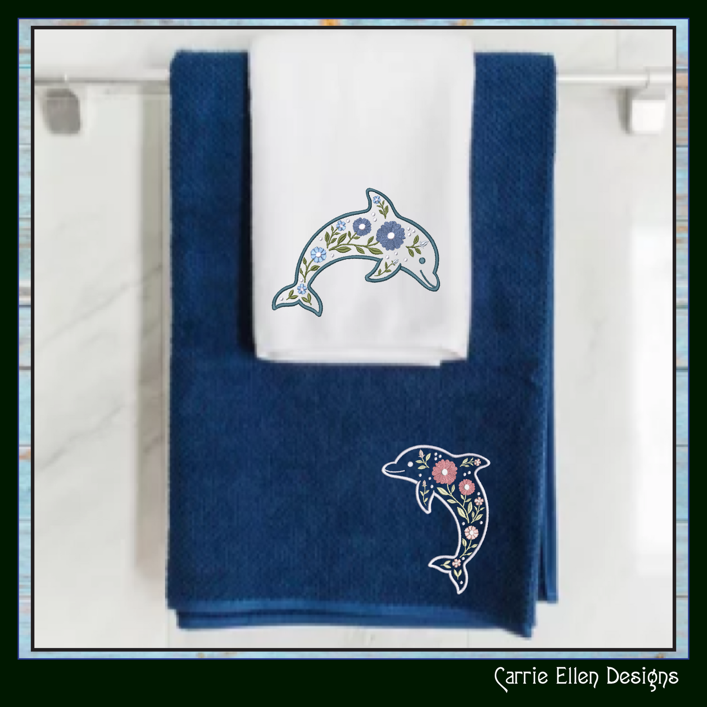 Floral Dolphin Machine Embroidery Design | Ocean Sea Life Coastal Floral Digital Download, 6 Sizes, (4131)