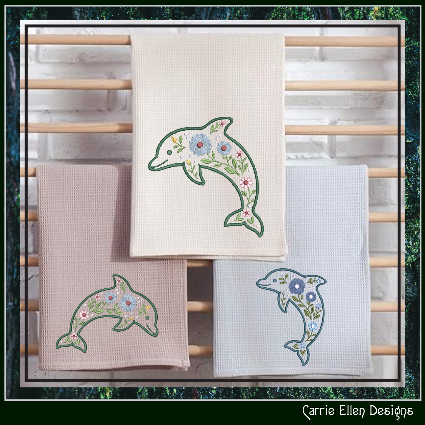 Floral Dolphin Machine Embroidery Design | Ocean Sea Life Coastal Floral Digital Download, 6 Sizes, (4131)