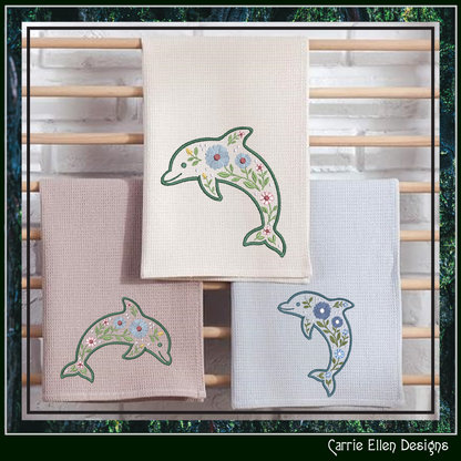 Floral Dolphin Machine Embroidery Design | Ocean Sea Life Coastal Floral Digital Download, 6 Sizes, (4131)