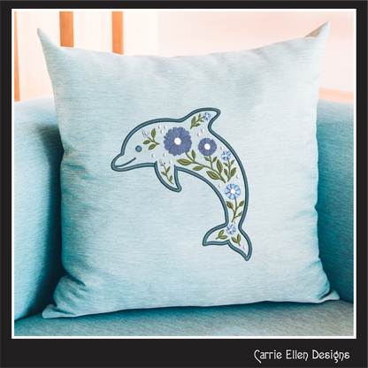 Floral Dolphin Machine Embroidery Design | Ocean Sea Life Coastal Floral Digital Download, 6 Sizes, (4131)