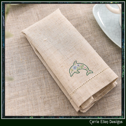 Floral Dolphin Machine Embroidery Design | Ocean Sea Life Coastal Floral Digital Download, 6 Sizes, (4131)