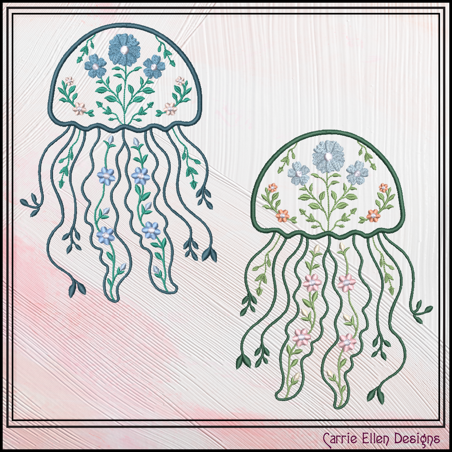 Floral Jellyfish Machine Embroidery Design | Botanical Jellyfish Stitch File | Ocean Sea Life Coastal Floral Digital Download, 6 Sizes, (4132)