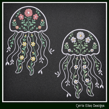 Floral Jellyfish Machine Embroidery Design | Botanical Jellyfish Stitch File | Ocean Sea Life Coastal Floral Digital Download, 6 Sizes, (4132)