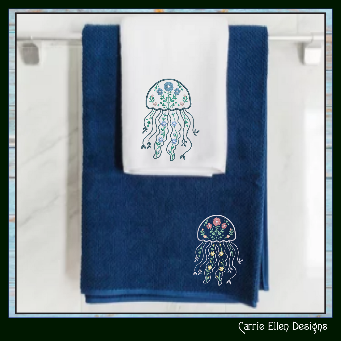 Floral Jellyfish Machine Embroidery Design | Botanical Jellyfish Stitch File | Ocean Sea Life Coastal Floral Digital Download, 6 Sizes, (4132)