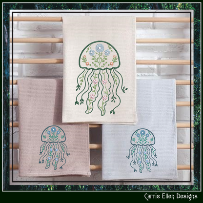 Floral Jellyfish Machine Embroidery Design | Botanical Jellyfish Stitch File | Ocean Sea Life Coastal Floral Digital Download, 6 Sizes, (4132)