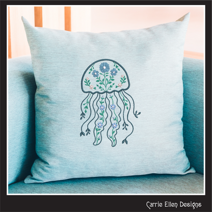 Floral Jellyfish Machine Embroidery Design | Botanical Jellyfish Stitch File | Ocean Sea Life Coastal Floral Digital Download, 6 Sizes, (4132)