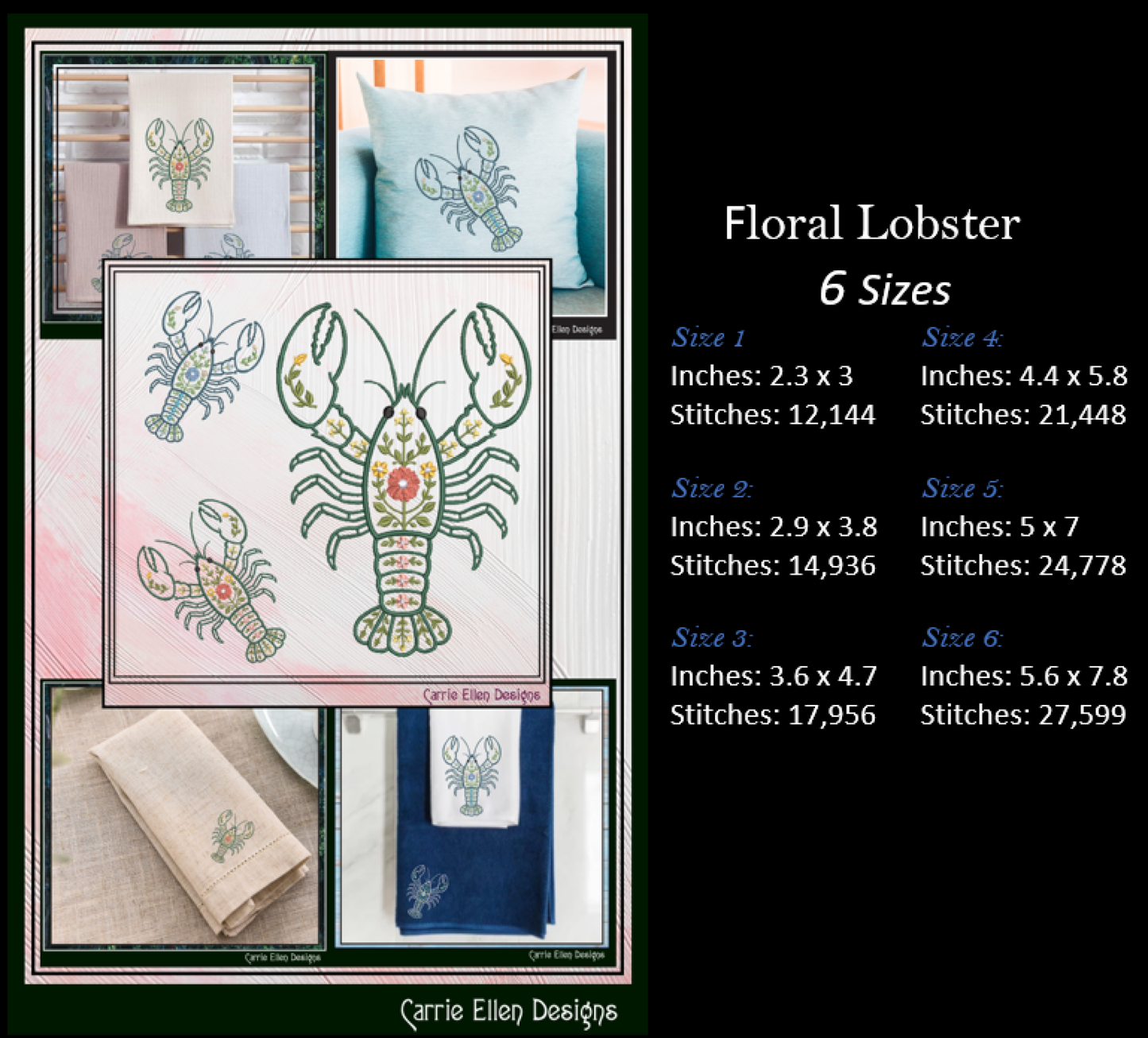 Floral Marine Life Machine Embroidery Design Bundle | Ocean Animal Embroidery Collection, 12 Designs, 6 Sizes, (4142)