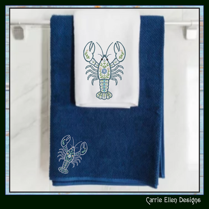 Floral Lobster Machine Embroidery Design | Coastal Sea Life Embroidery Pattern | Nautical Floral Digital Download, 6 Sizes, (4133)
