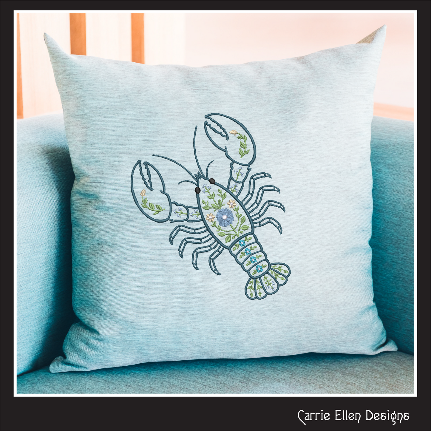 Floral Lobster Machine Embroidery Design | Coastal Sea Life Embroidery Pattern | Nautical Floral Digital Download, 6 Sizes, (4133)