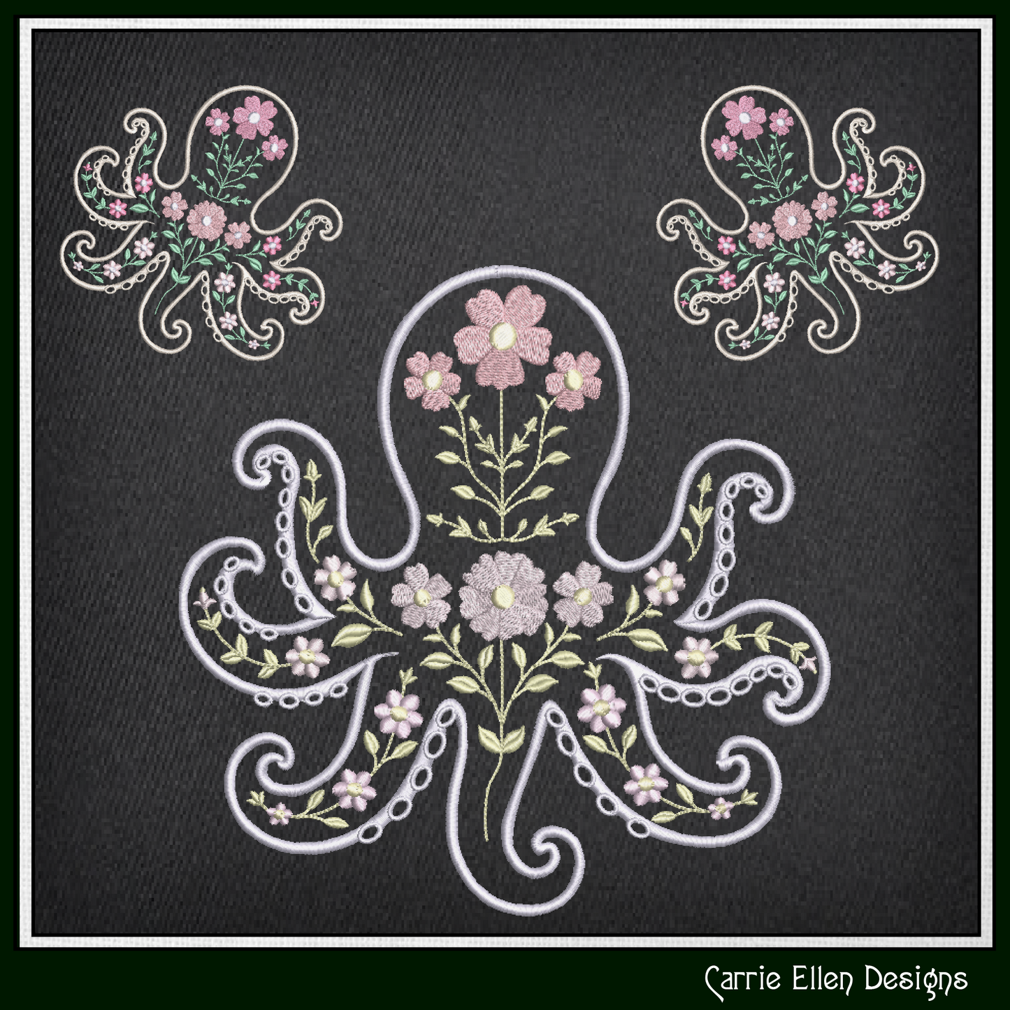 Floral Octopus Machine Embroidery Design | Botanical Octopus Stitch File | Ocean Sea Life Embroidery Pattern, 6 Sizes, (4134)