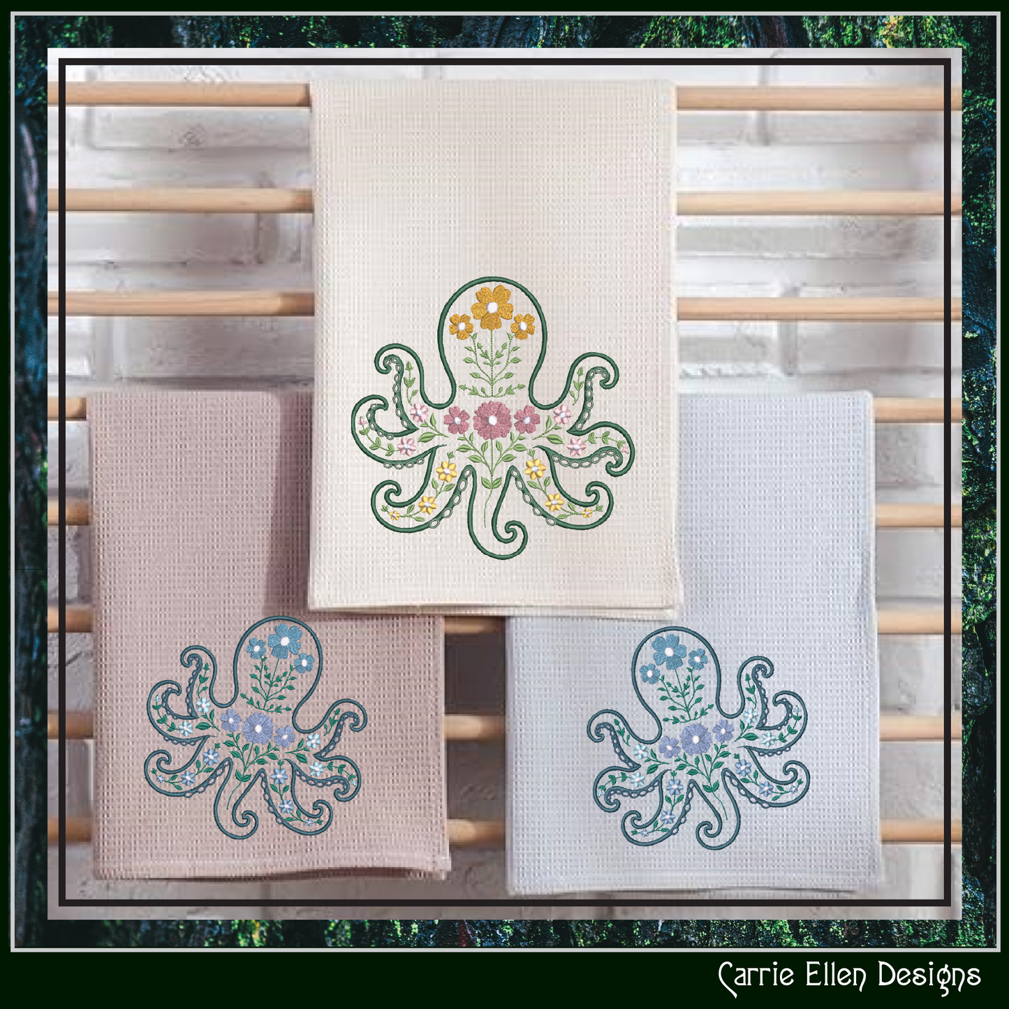 Floral Octopus Machine Embroidery Design | Botanical Octopus Stitch File | Ocean Sea Life Embroidery Pattern, 6 Sizes, (4134)