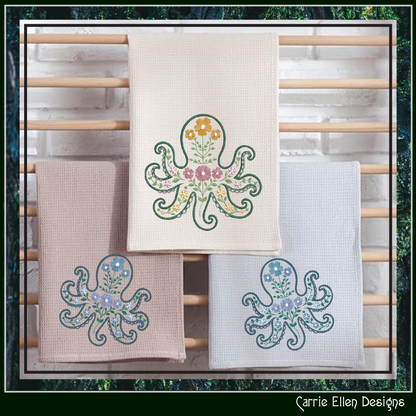 Floral Octopus Machine Embroidery Design | Botanical Octopus Stitch File | Ocean Sea Life Embroidery Pattern, 6 Sizes, (4134)