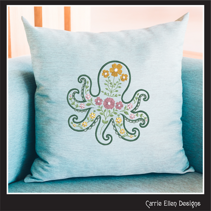 Floral Octopus Machine Embroidery Design | Botanical Octopus Stitch File | Ocean Sea Life Embroidery Pattern, 6 Sizes, (4134)