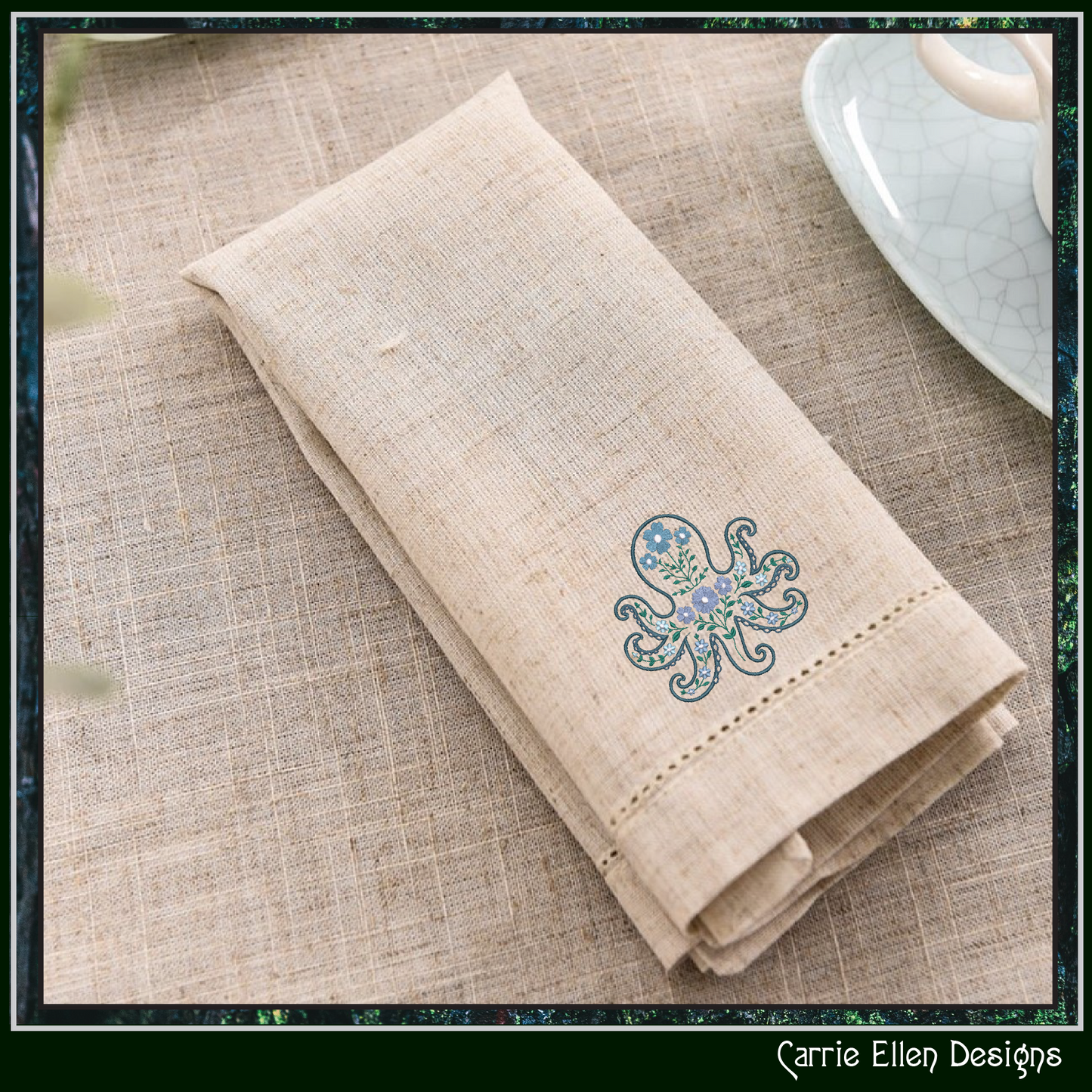 Floral Octopus Machine Embroidery Design | Botanical Octopus Stitch File | Ocean Sea Life Embroidery Pattern, 6 Sizes, (4134)