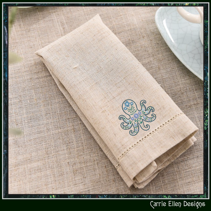 Floral Octopus Machine Embroidery Design | Botanical Octopus Stitch File | Ocean Sea Life Embroidery Pattern, 6 Sizes, (4134)