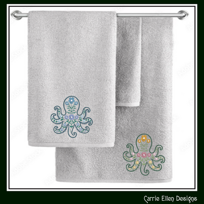 Floral Octopus Machine Embroidery Design | Botanical Octopus Stitch File | Ocean Sea Life Embroidery Pattern, 6 Sizes, (4134)