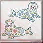 Floral Seal Machine Embroidery Design | Botanical Seal Stitch File | Coastal Ocean Animal Embroidery Pattern, 6 Sizes, (4136)