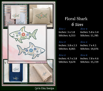 Floral Marine Life Machine Embroidery Design Bundle | Ocean Animal Embroidery Collection, 12 Designs, 6 Sizes, (4142)