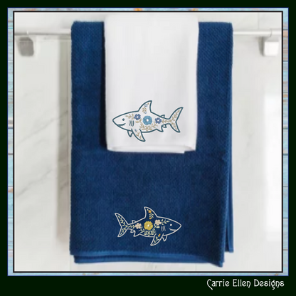Floral Shark Machine Embroidery Design | Botanical Shark Stitch File | Coastal Ocean Embroidery Pattern, 6 Sizes, (4137)