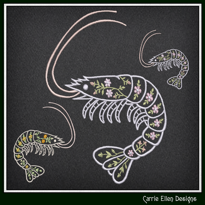 Floral Shrimp Machine Embroidery Design | Botanical Shrimp Stitch File | Nautical Digital Download, 6 Sizes, (4138)