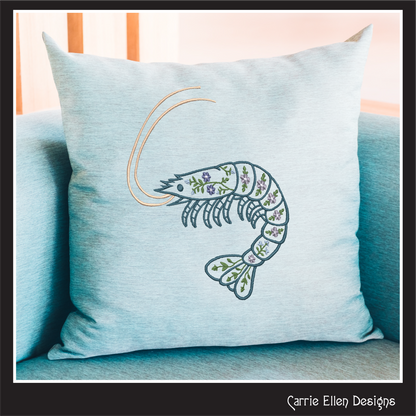 Floral Shrimp Machine Embroidery Design | Botanical Shrimp Stitch File | Nautical Digital Download, 6 Sizes, (4138)