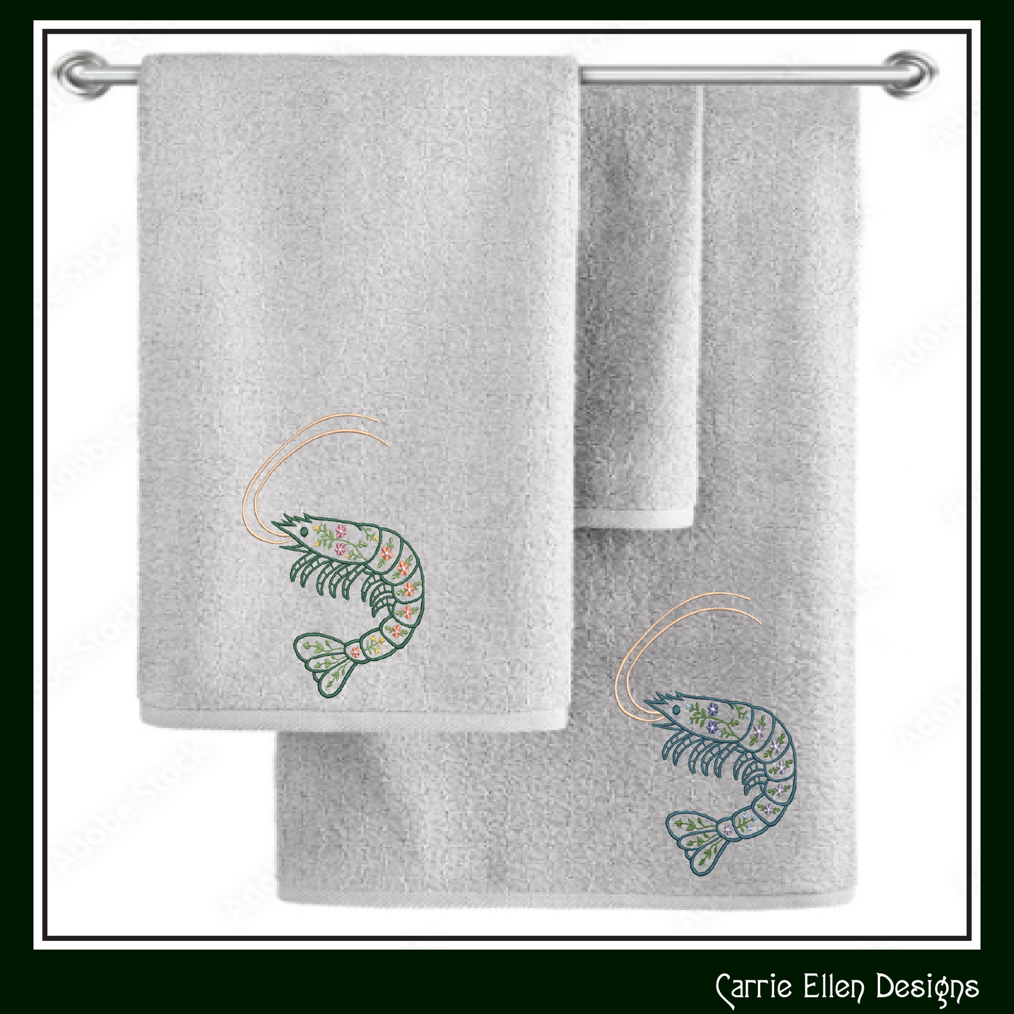 Floral Shrimp Machine Embroidery Design | Botanical Shrimp Stitch File | Nautical Digital Download, 6 Sizes, (4138)