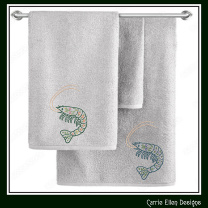 Floral Shrimp Machine Embroidery Design | Botanical Shrimp Stitch File | Nautical Digital Download, 6 Sizes, (4138)