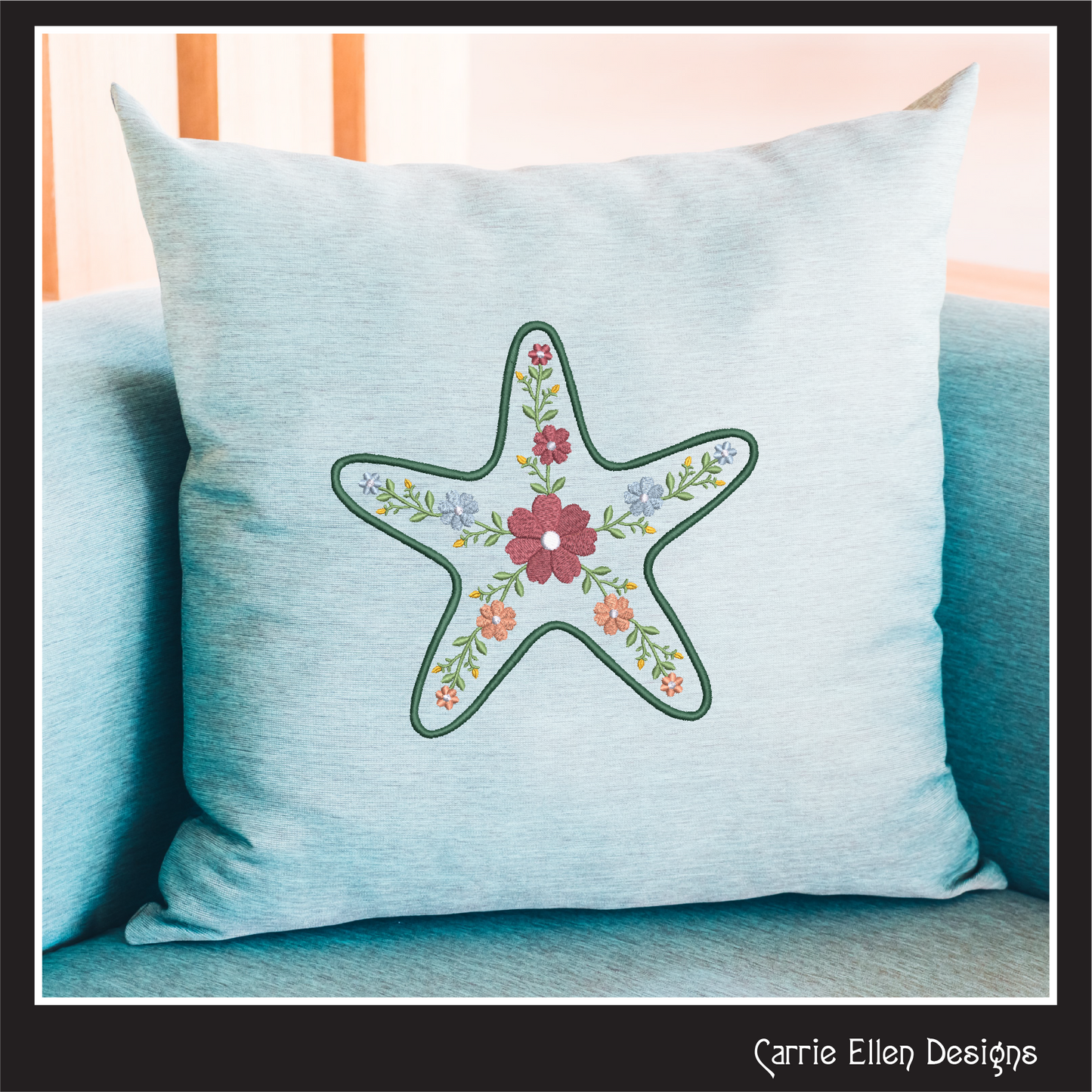 Floral Starfish Machine Embroidery Design | Botanical Sea Star Stitch File | Coastal Beach Pattern, 6 Sizes, (4139)