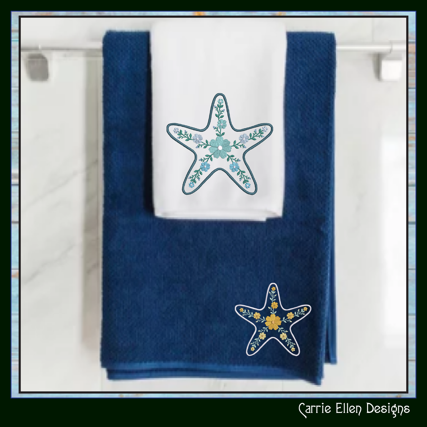 Floral Starfish Machine Embroidery Design | Botanical Sea Star Stitch File | Coastal Beach Pattern, 6 Sizes, (4139)