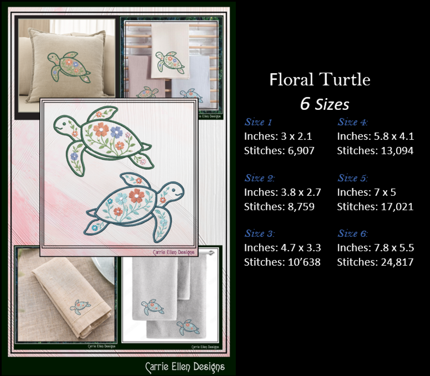 Floral Marine Life Machine Embroidery Design Bundle | Ocean Animal Embroidery Collection, 12 Designs, 6 Sizes, (4142)