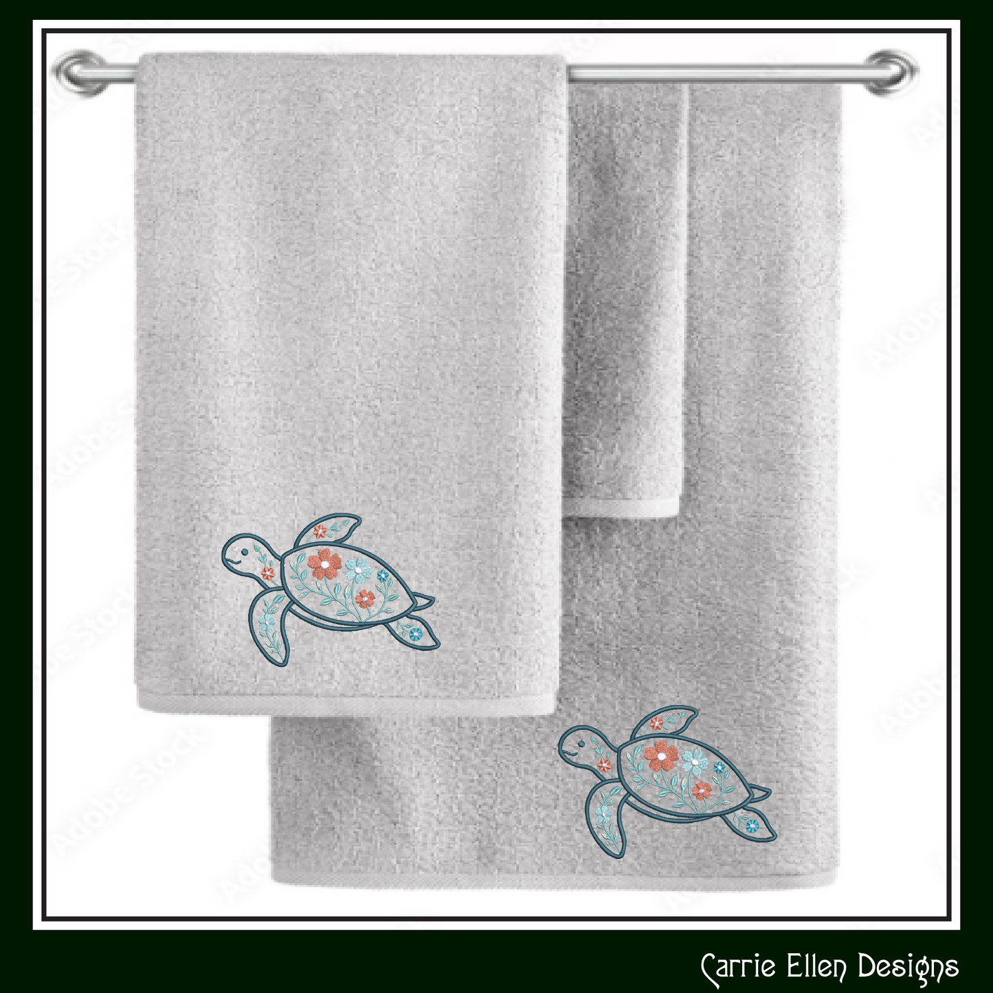 Floral Turtle Machine Embroidery Design | Sea Turtle with Flowers | Coastal Nautical Stitch File, 6 Sizes, (4140)