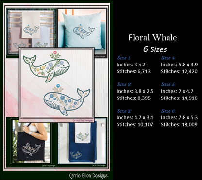 Floral Marine Life Machine Embroidery Design Bundle | Ocean Animal Embroidery Collection, 12 Designs, 6 Sizes, (4142)