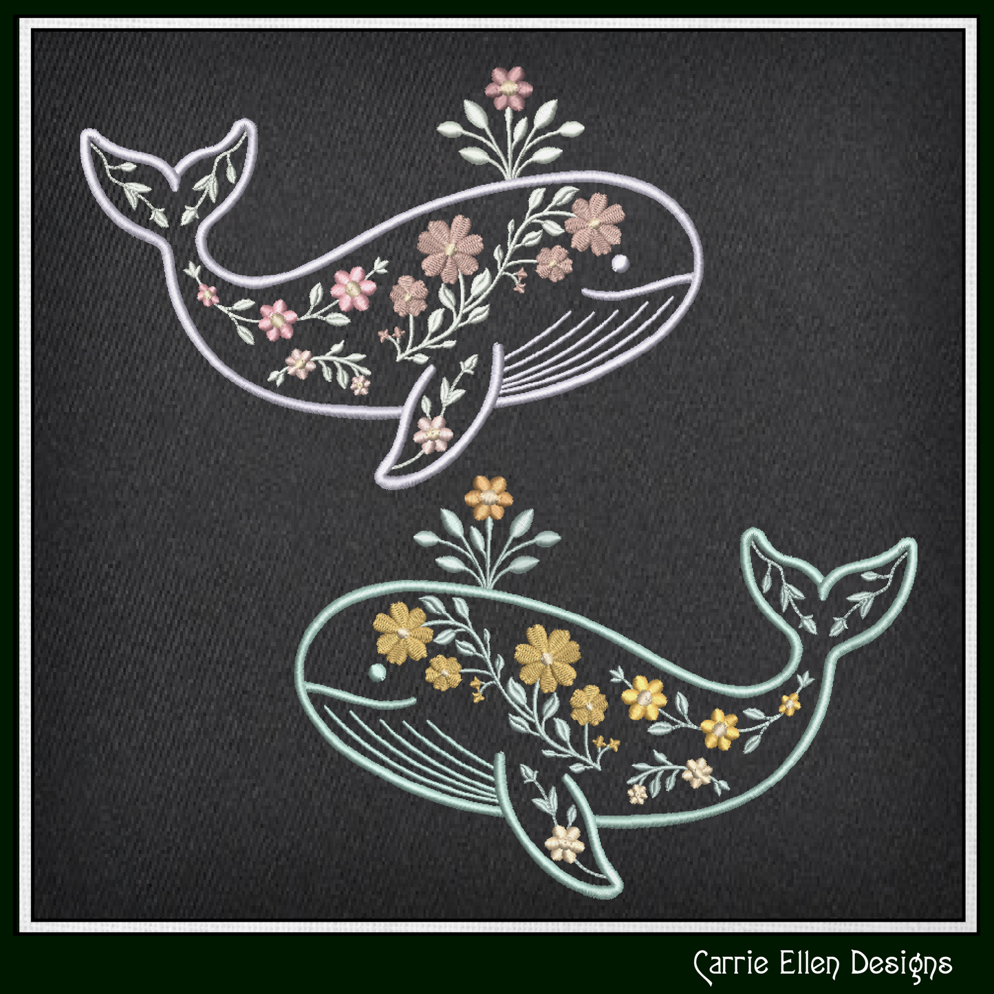Floral Whale Machine Embroidery Design | Ocean Whale with Flowers | Coastal Nautical Stitch File, 6 Sizes, (4141)
