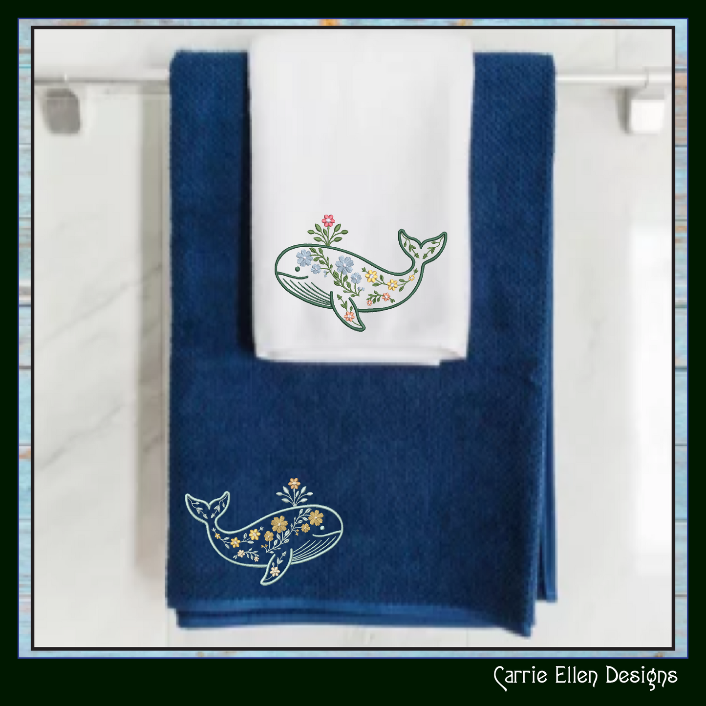 Floral Whale Machine Embroidery Design | Ocean Whale with Flowers | Coastal Nautical Stitch File, 6 Sizes, (4141)