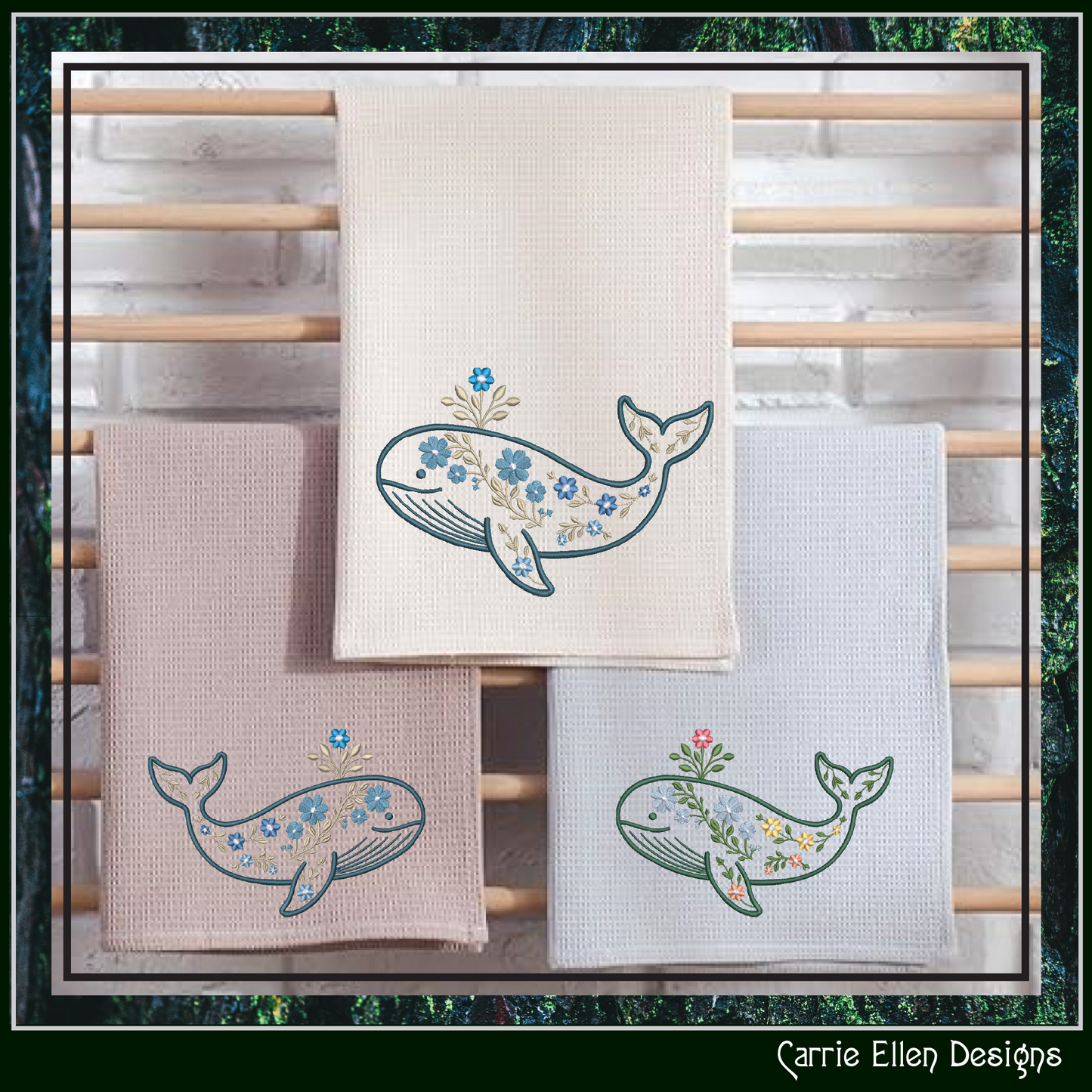 Floral Whale Machine Embroidery Design | Ocean Whale with Flowers | Coastal Nautical Stitch File, 6 Sizes, (4141)