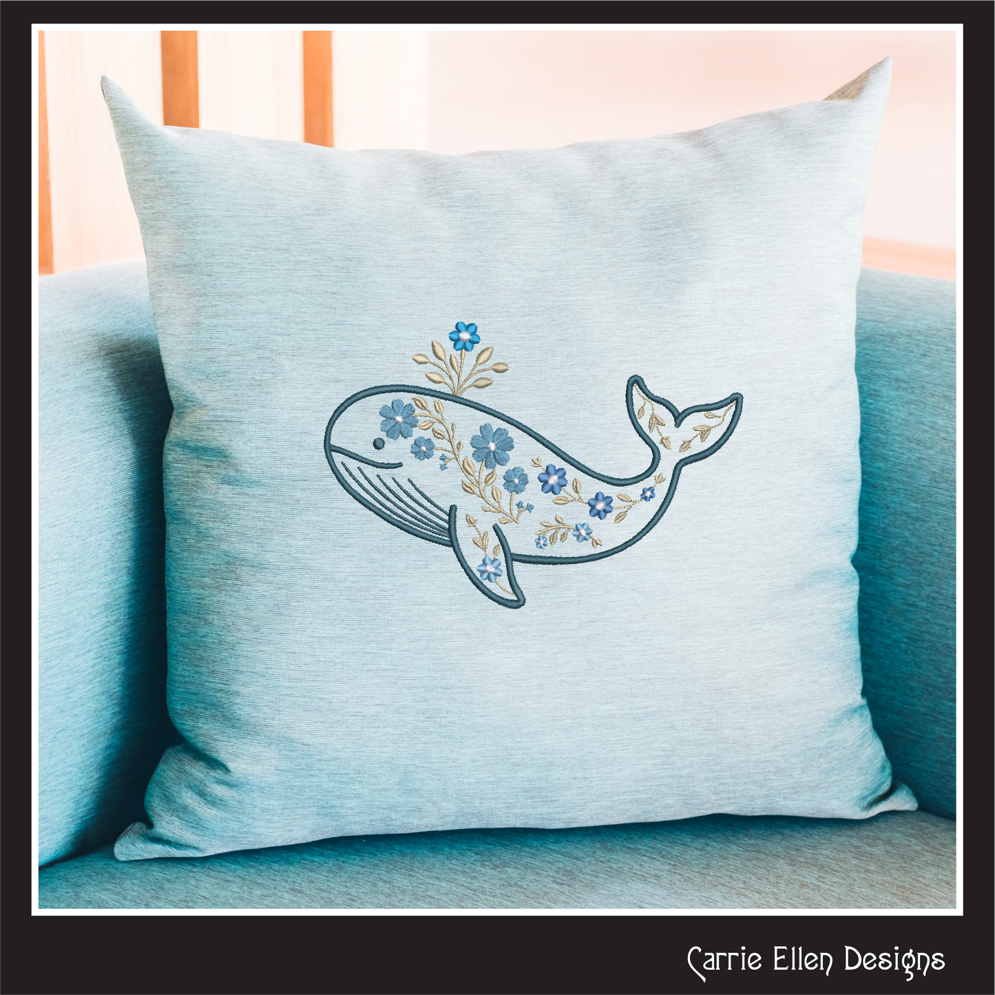 Floral Whale Machine Embroidery Design | Ocean Whale with Flowers | Coastal Nautical Stitch File, 6 Sizes, (4141)