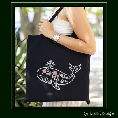 Floral Whale Machine Embroidery Design | Ocean Whale with Flowers | Coastal Nautical Stitch File, 6 Sizes, (4141)